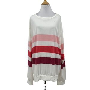 Fantastic Fawn Top Womens XL Extra Large White Striped Berry Oversized Pullover